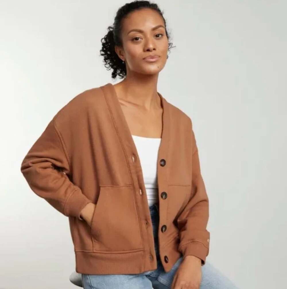 EVERLANE The Organic Cotton Varsity Cardigan Sweater Tan Sz XS {ZZ9}